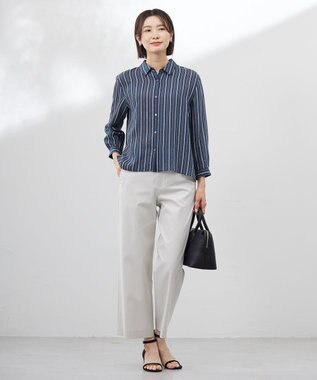 J.PRESS LADIES S 【洗える】ランダムストライプ シアー シャツカラー カットソー ネイビーストライプ系