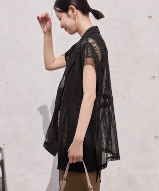 AMERICAN HOLIC 幾何学レースウエストドロストジャケット Black