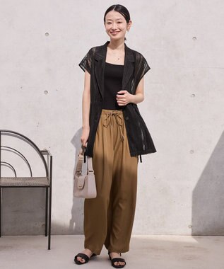 AMERICAN HOLIC 幾何学レースウエストドロストジャケット Black