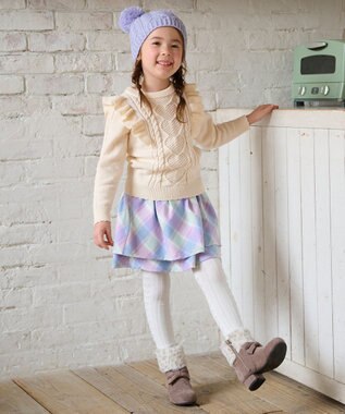 ANY KIDS シャギーチェックスカート ラベンダー系