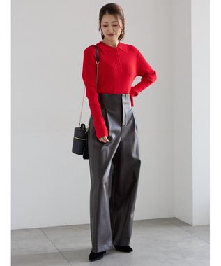 Te chichi パネルパターンアソートリブポロニット レッド