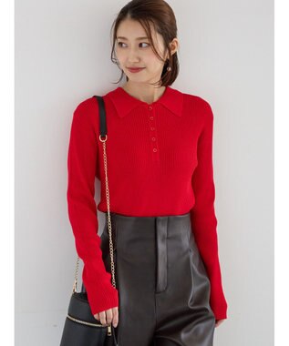 Te chichi パネルパターンアソートリブポロニット レッド