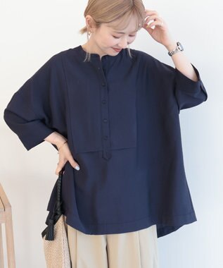 AMERICAN HOLIC 【WEB限定】接触冷感バンドカラーシャツチュニック Navy