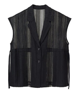 AMERICAN HOLIC 幾何学レースウエストドロストジャケット Black