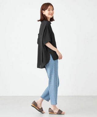 SHARE PARK LADIES 【2WAY】オーバーサイズ楊柳シャツ ブラック系