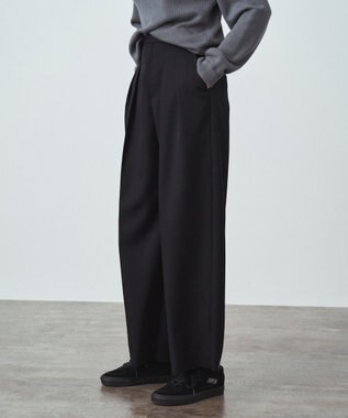 WOOL GABARDINE | ワイドパンツ, BLACK, 01