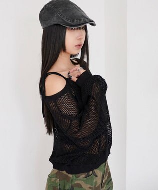 WEGO 2WAYオフショルメッシュニット ブラック