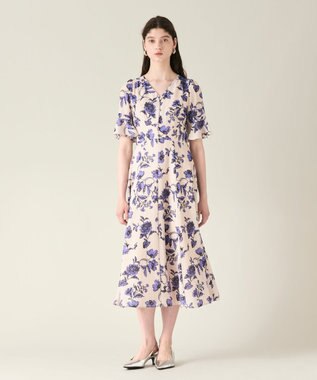 GRACE CONTINENTAL フラワープリントフレアワンピース ベージュ