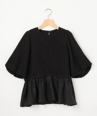 組曲 L シャーリングシフォン シアーペプラム ブラウス ブラック系