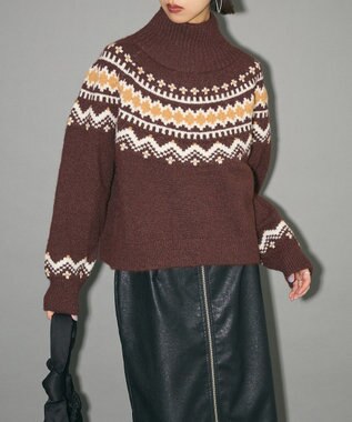 Green Parks ノルディック柄ジャガード織ニット Mocha