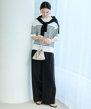 UNFILO L スゴ機能美 ハーフスリーブ ニット [WEB限定]オフ×ブラックボーダー