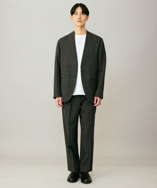 UNFILO MENS ウーリーノ ノーカラージャケット グレーチェック