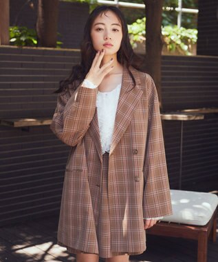 earth music&ecology 【セットアップ可】BIGジャケット Check Brown