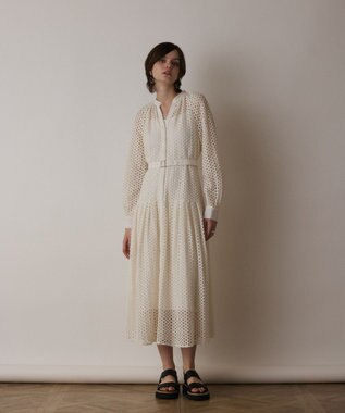 GRACE CONTINENTAL メッシュレースカフタンワンピース ホワイト