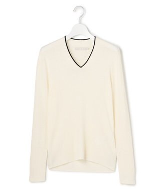 ICB 【新色追加】 エクストラファインメリノリブ Vネックプルオーバー オフホワイト系