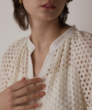 GRACE CONTINENTAL メッシュレースカフタンワンピース ホワイト