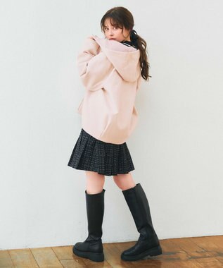 Feroux フード付きコクーンショート コート ピンク系