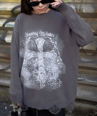 WEGO クラッシュBIGプリントニットプルオーバー