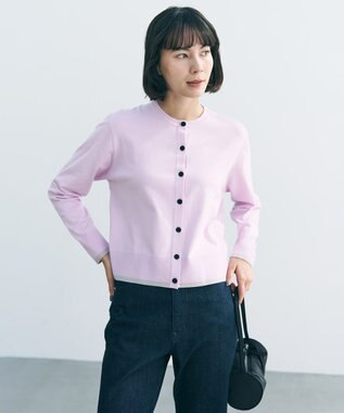 UNFILO マイビューティニット バイカラー カーディガン ライラック×グレージュ