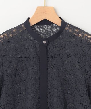 組曲 L 【WEB限定】フラワーラッセルレース ブラウス ネイビー系