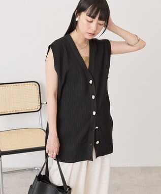 AMERICAN HOLIC 金ボタンニットジレ Black