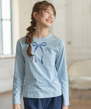 組曲 KIDS 【150-160cm】リボンアート Tシャツ サックスブルー系