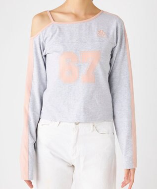 OP／FILA 【Kappa】ショート丈 ナンバーロゴ 肩ストラップロンT 杢グレー