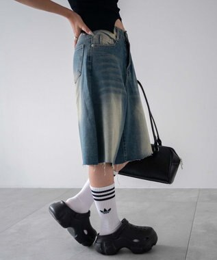 WEGO ウオッシュドデニムハーフパンツ デニム中濃色