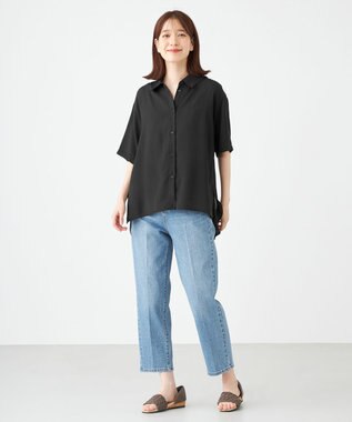 SHARE PARK LADIES 【2WAY】オーバーサイズ楊柳シャツ ブラック系