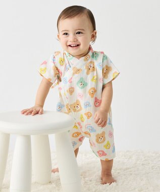 MIKI HOUSE HOT BISCUITS 【60-80cm】総柄 甚平オール 白