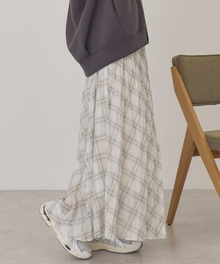 AMERICAN HOLIC 【選べる丈】チェックシアープリーツスカート Ivory