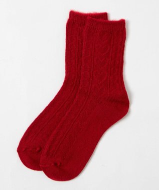 WEGO 【あったか】ぽかぽか裏起毛ハートケーブルソックス レッド