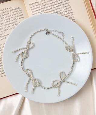 WEGO Lビーズリボンネックレス シルバー