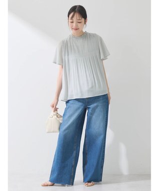 earth music&ecology マジョリカプリーツ半袖ブラウス Mint