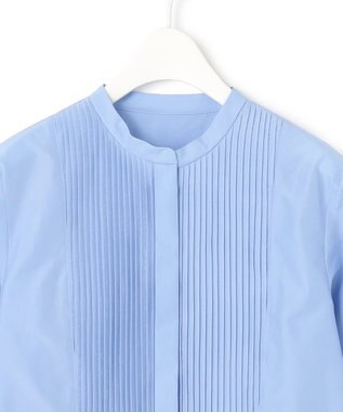 ICB L 【洗える】 トリアセコットンタイプライター シャツブラウス サックスブルー系