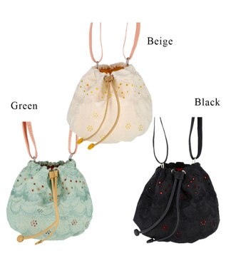 tsumori chisato CARRY スカラップ 刺繍 ショルダーバッグ 巾着 ベージュ