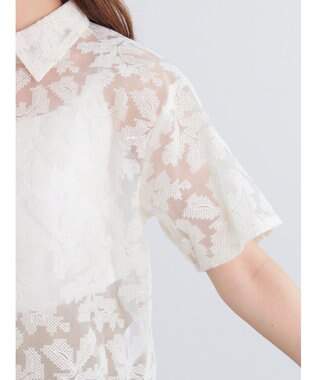 Te chichi オーガンジー刺繍ハーフスリーブシャツ オフホワイト