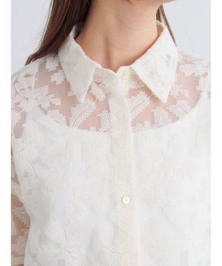Te chichi オーガンジー刺繍ハーフスリーブシャツ オフホワイト