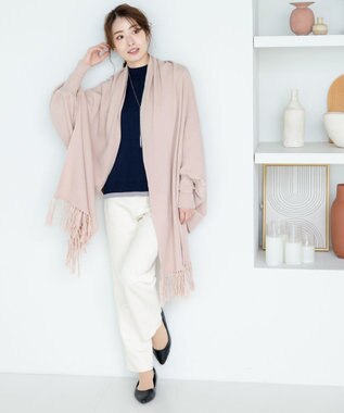 Tiaclasse L 【洗える】もっちり素材が肌触り抜群の配色ニットトップス ネイビー×ベージュ