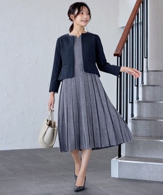 Tiaclasse L 【洗える】プリーツワンピース ネイビー