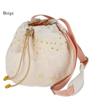 tsumori chisato CARRY スカラップ 刺繍 ショルダーバッグ 巾着 ベージュ