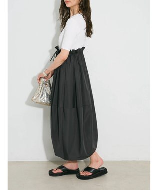 Green Parks ランタン型ニットドッキングタフタワンピース Off White