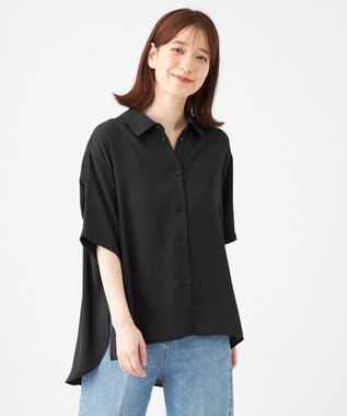 SHARE PARK LADIES 【2WAY】オーバーサイズ楊柳シャツ ブラック系