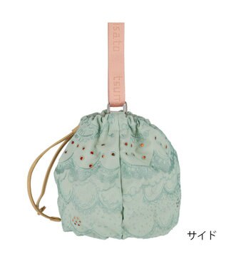 tsumori chisato CARRY スカラップ 刺繍 ショルダーバッグ 巾着 グリーン
