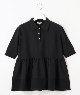 23区 S 【R(アール)】フォルムニット ペプラム ポロシャツ ブラック系