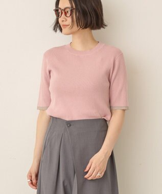 AMERICAN HOLIC 袖口バイカラー半袖ニットプルオーバー Pink