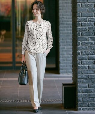 自由区 【XSサイズ～/洗える】ロイヤルシフォン スクエア柄 デザインブラウス ライトグレー系5