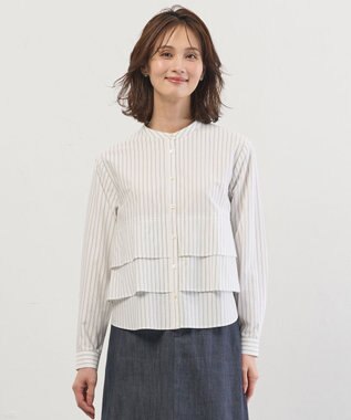 J.PRESS LADIES ストライプジャージー フリル カットソー