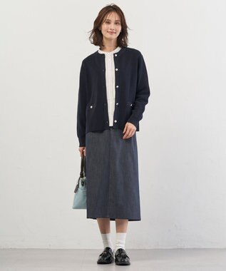 J.PRESS LADIES ストライプジャージー フリル カットソー ホワイトベース系