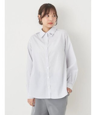 earth music&ecology ワンポイントロゴシャツ Stripe Gray
